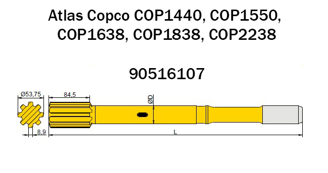 90516107 Хвостовик Atlas Copco для глубокого бурения 90516107