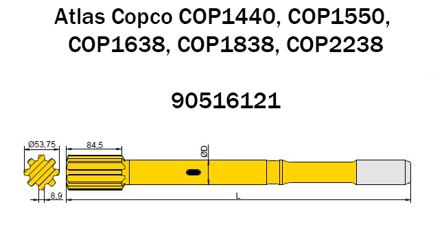 90516121 Хвостовик Atlas Copco для глубокого бурения 90516121