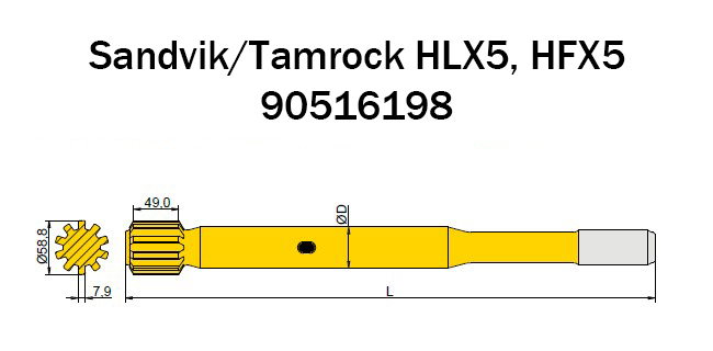 90516198 Хвостовик Sandvik для проходнического бурения 90516198